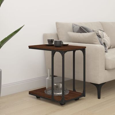 vidaXL Side Table with Wheels Brown Oak 50x35x55.5cm Engineered Wood