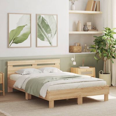 vidaXL Bed Frame with LED without Mattress Sonoma Oak 120x190 cm Small Double