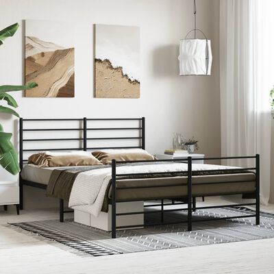 vidaXL Metal Bed Frame without Mattress with Footboard Black 140x190 cm