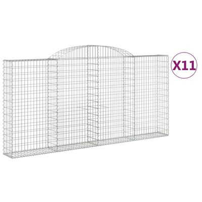 vidaXL Arched Gabion Baskets 11 pcs 300x30x140/160 cm Galvanised Iron