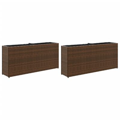 vidaXL Garden Planters with 2 Pots 2 pcs Brown 90x20x40 cm Poly Rattan