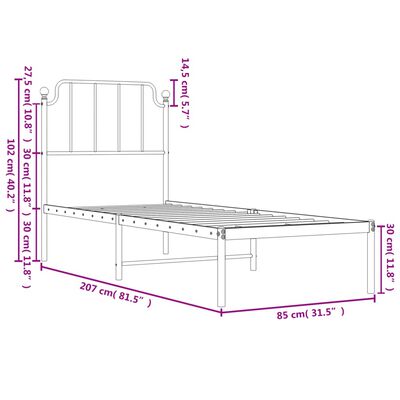 vidaXL Metal Bed Frame without Mattress with Headboard White 80x200 cm