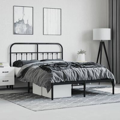 vidaXL Metal Bed Frame without Mattress with Headboard Black 150x200 cm King Size