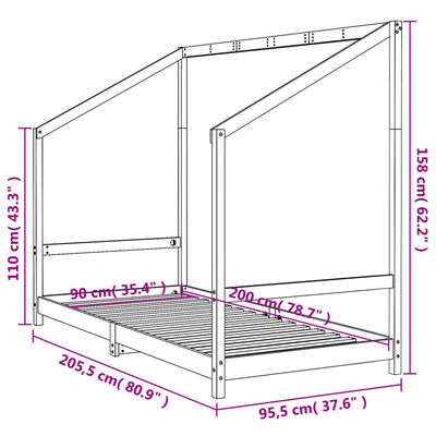 vidaXL Kids Bed Frame Black 90x200 cm Solid Wood Pine