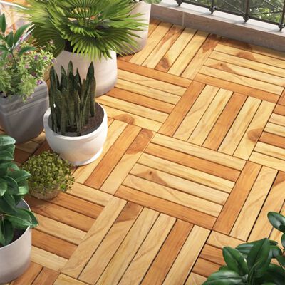 vidaXL Decking Tiles 30 pcs 30x30 cm Solid Wood Teak Vertical Pattern