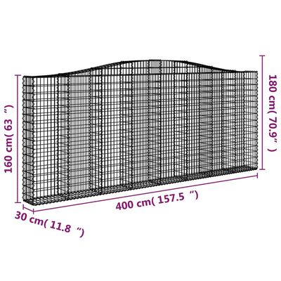 vidaXL Arched Gabion Baskets 3 pcs 400x30x160/180 cm Galvanised Iron