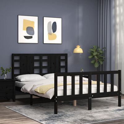 vidaXL Bed Frame without Mattress Black 140x190 cm Solid Wood Pine