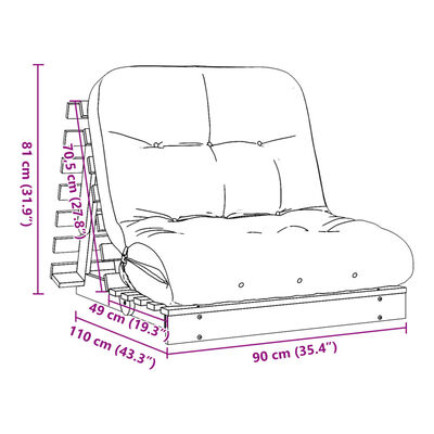 vidaXL Futon Sofa Bed with Mattress 90x206x11 cm Solid Wood Douglas