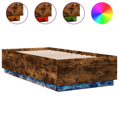 vidaXL Bed Frame with LED without Mattress Smoked Oak 90x190 cm Single