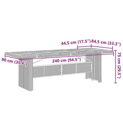 vidaXL Garden Table with Glass Top Grey 240x90x75 cm Poly Rattan