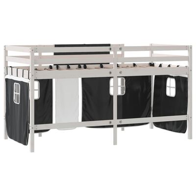 vidaXL Kids' Loft Bed with Curtains without Mattress White&Black 90x190 cm Single