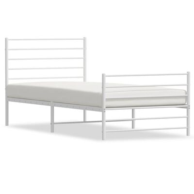 vidaXL Metal Bed Frame without Mattress with Footboard White 100x190 cm