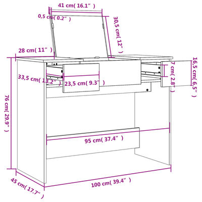 vidaXL Dressing Table with Mirror Smoked Oak 100x45x76 cm