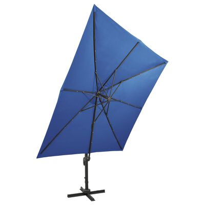 vidaXL Cantilever Garden Parasol with Pole and LED Lights Azure Blue 300 cm