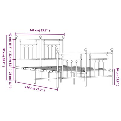 vidaXL Metal Bed Frame without Mattress with Footboard White 135x190 cm Double