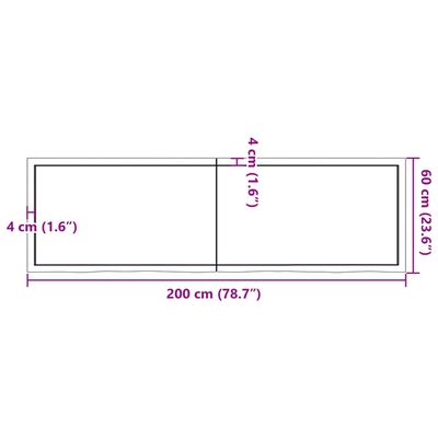 vidaXL Table Top Dark Brown 200x60x(2-4) cm Treated Solid Wood Oak