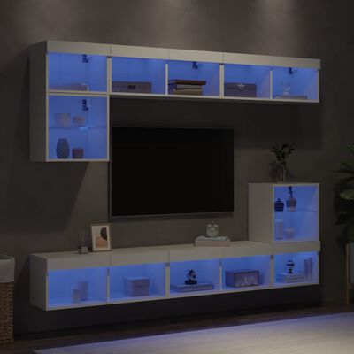 vidaXL 8 Piece TV Wall Units with LED White Engineered Wood