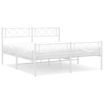 vidaXL Metal Bed Frame without Mattress with Footboard White 140x190 cm