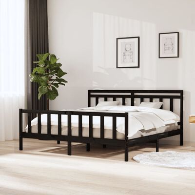 vidaXL Bed Frame without Mattress Black Super King Solid Wood