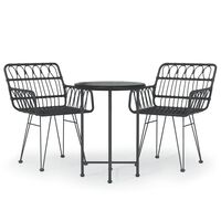 vidaXL 3 Piece Garden Dining Set Black Poly Rattan