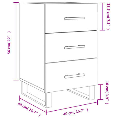 vidaXL Bedside Cabinet High Gloss White 40x40x66 cm Engineered Wood