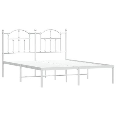 vidaXL Metal Bed Frame without Mattress with Headboard White 140x190 cm