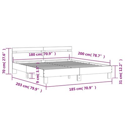 vidaXL Bed Frame without Mattress Sonoma Oak 180x200 cm Super King