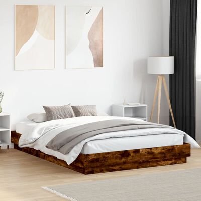 vidaXL Bed Frame with LED without Mattress Smoked Oak 120x200 cm