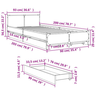 vidaXL Bed Frame with Drawers without Mattress Black 90x200 cm