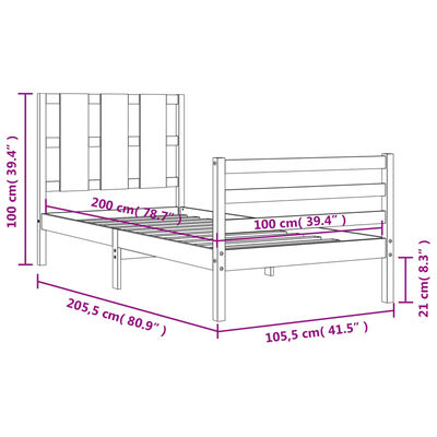 vidaXL Bed Frame without Mattress 100x200 cm Solid Wood