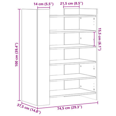 vidaXL Shoe Cabinet Sonoma Oak 74.5x37.5x100 cm Engineered Wood