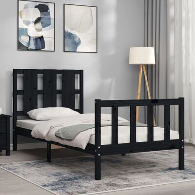 vidaXL Bed Frame without Mattress Black 100x200 cm Solid Wood Pine