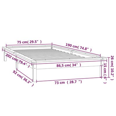 vidaXL LED Bed Frame without Mattress Black 75x190 cm Small Single Solid Wood