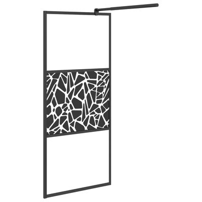 vidaXL Walk-in Shower Wall with Shelf Black 90x195 cm ESG Glass&Aluminium