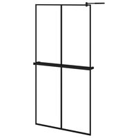 vidaXL Walk-in Shower Wall with Shelf Black 100x195 cm ESG Glass&Aluminium