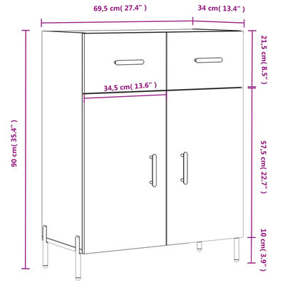 vidaXL Sideboard High Gloss White 69.5x34x90 cm Engineered Wood