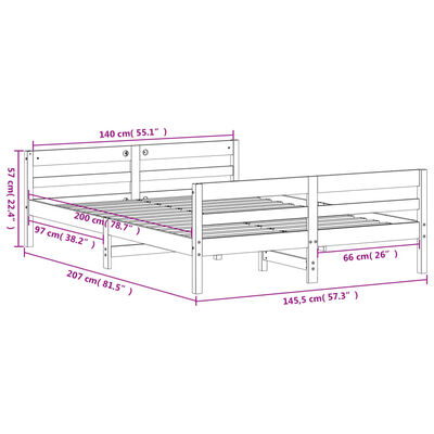 vidaXL Bed Frame without Mattress Wax Brown 140x200 cm Solid Wood Pine