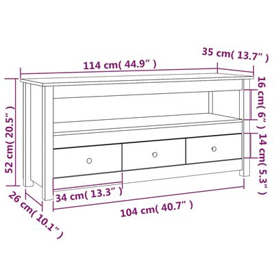 vidaXL TV Cabinet Grey 114x35x52 cm Solid Wood Pine