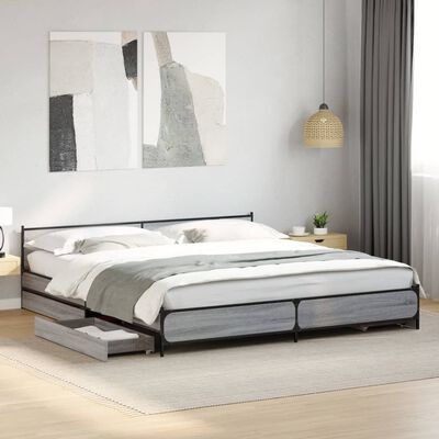 vidaXL Bed Frame with Drawers without Mattress Grey Sonoma 180x200 cm Super King