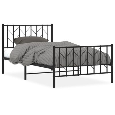 vidaXL Metal Bed Frame without Mattress with Footboard Black 100x200 cm