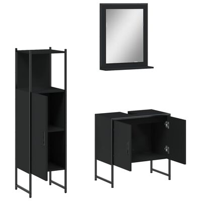 vidaXL 3 Piece Bathroom Cabinet Set Black Engineered Wood