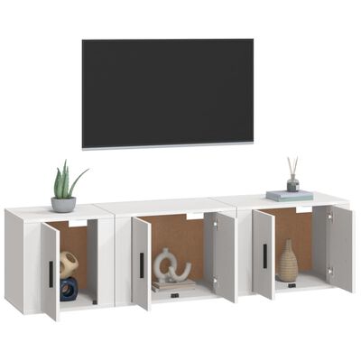 vidaXL 3 Piece TV Cabinet Set White Engineered Wood