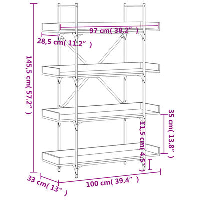 vidaXL Bookcase 4-Tier Sonoma Oak 100x33x145.5 cm Engineered Wood