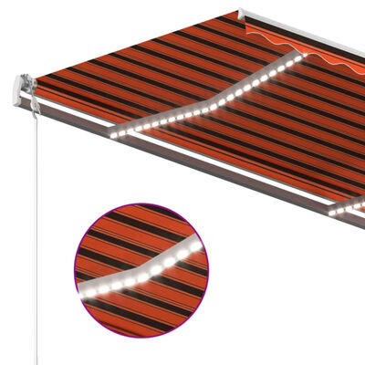 vidaXL Manual Retractable Awning with LED 4x3.5 m Orange and Brown