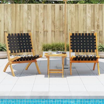 vidaXL Folding Garden Chairs 2 pcs with Table Black Solid Wood