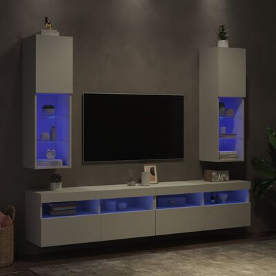 vidaXL TV Cabinets with LED Lights 2 pcs White 30.5x30x102 cm