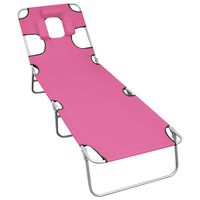 vidaXL Folding Sun Lounger with Head Cushion Steel Magento Pink