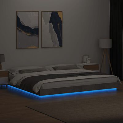 vidaXL Bed Frame with LED Lights without Mattress Concrete Grey 180x200 cm Super King