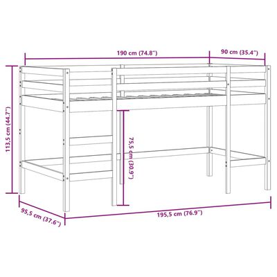 vidaXL Kids' Loft Bed with Curtains without Mattress Blue 90x190 cm Single