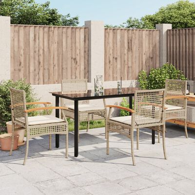 vidaXL 5 Piece Garden Dining Set with Cushions Beige Poly Rattan